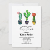 Kakteen, Sukkulent, Aquarell, Fiesta, Babydusche Einladung (Vorderseite)