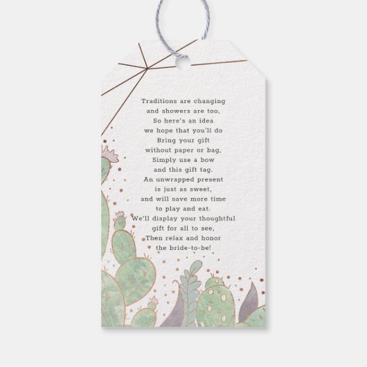 Kakteen & Sukkulent Geometric Bridal Display Showe Geschenkanhänger (Rückseite)