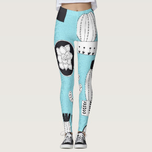 Kakteen, Sukkulent: von Hand gezeichnet nahtloses Leggings