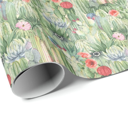 Kakteen, Sukkulente: floraler Aquarelldruck. Geschenkpapier (Rolleneckpunkt)