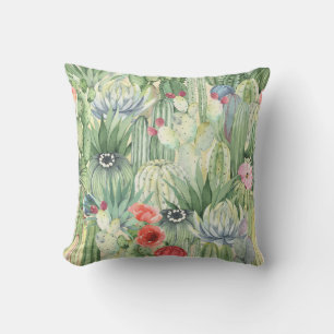 Kakteen, Sukkulente: floraler Aquarelldruck. Kissen