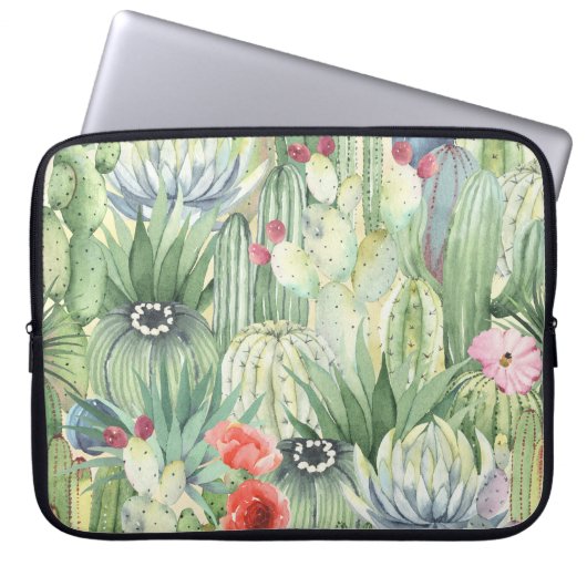 Kakteen, Sukkulente: floraler Aquarelldruck. Laptopschutzhülle (Vorderseite)