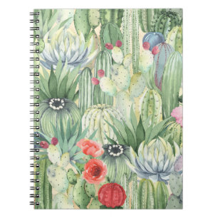 Kakteen, Sukkulente: floraler Aquarelldruck. Notizblock