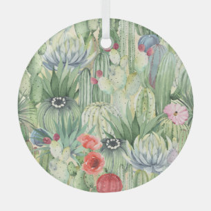 Kakteen, Sukkulente: floraler Aquarelldruck. Ornament Aus Glas