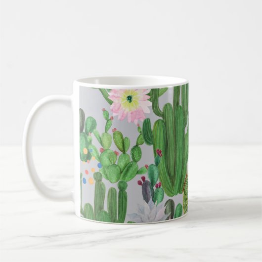 Kakteen und Blume, Aquarellmalerei. Kaffeetasse (Links)