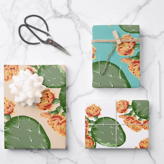 Kakteen und Blüten Geschenkpapier Set (Vorderseite)