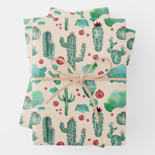 Kakteen und Ladybug-Muster - beigefarbener Hinterg Geschenkpapier Set (Beispiel)