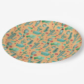 Kakteen und Ladybug-Muster - orangefarbener Hinter Pappteller (Schrägansicht)