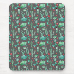 Kakteen und Ladybug-Muster - schwarzer Hintergrund Mousepad