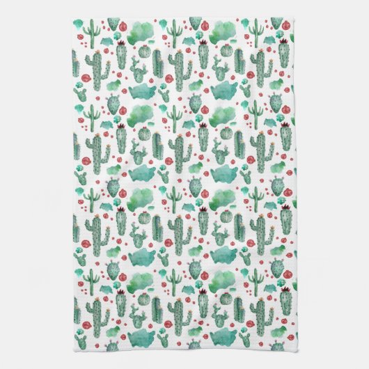 Kakteen und Ladybug-Muster - weißer Hintergrund Geschirrtuch (Vertikal)