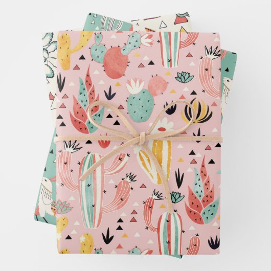 Kakteen und Llama Geschenkpapier Set (Beispiel)