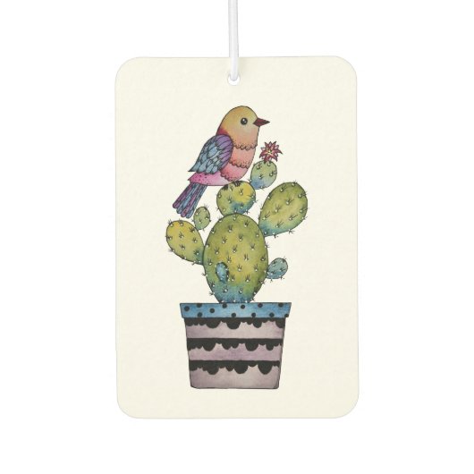 Kakteen und Regenbogenvögel in Aquarellfarben Autolufterfrischer (Vorderseite)