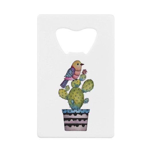 Kakteen und Regenbogenvögel in Aquarellfarben Geldbeutel Flaschenöffner (Vorderseite)
