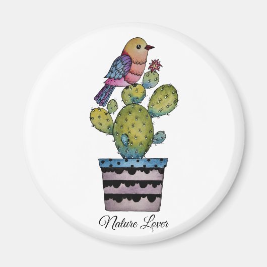 Kakteen und Regenbogenvögel in Aquarellfarben Magnet (Vorne)