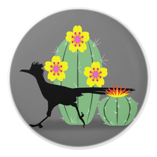 Kakteen und Roadrunners Keramikknauf (Vorderseite)