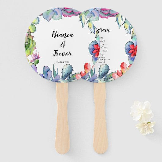 Kakteen und Succulents Aquarellfarben Hochzeitspro Fächer (Vorne und Hinten)