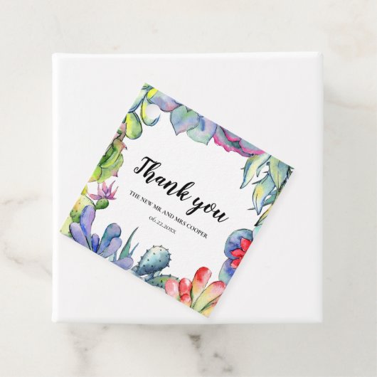 Kakteen- und Sukkulente Aquarellhochzeit Geschenkanhänger (Beispiel)