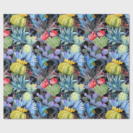Kakteen und Sukkulents Vibranly Southwest Watercol Geschenkpapier (Flach)