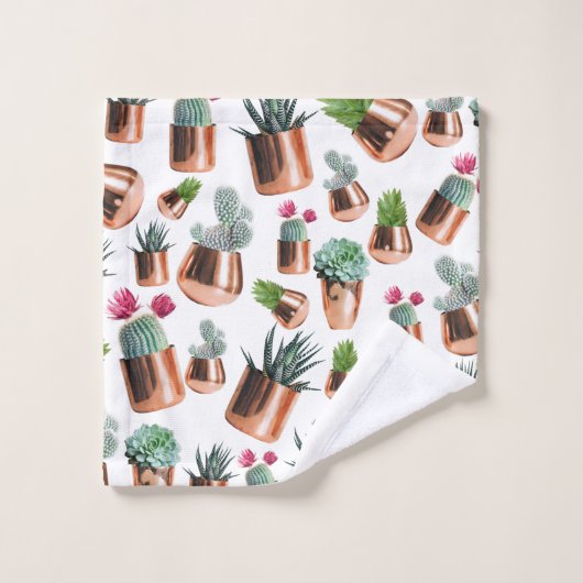 Kakteen und Sukkuline in Rose Badhandtuch Set (Waschlappen)
