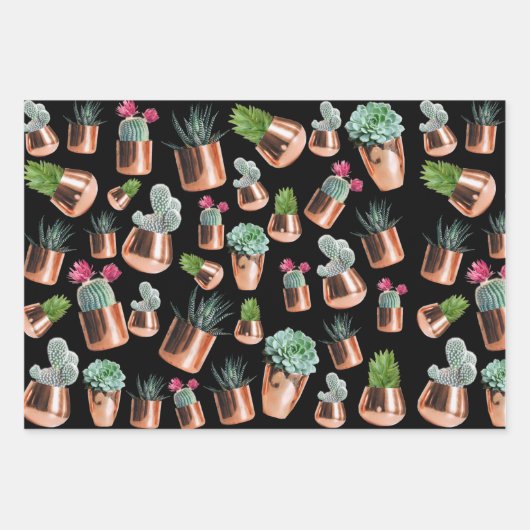 Kakteen und Sukkuline in Rose Geschenkpapier Set (Vorderseite)