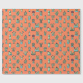 Kakteen und Sukkuline Pflanze Handgezeichnetes Mus Geschenkpapier (Flach)