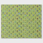 Kakteen und Sukkuline Pflanze Handgezeichnetes Mus Geschenkpapier (Flach)