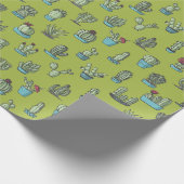 Kakteen und Sukkuline Pflanze Handgezeichnetes Mus Geschenkpapier (Ecke)