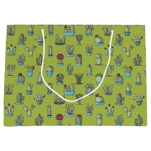 Kakteen und Sukkuline Pflanze Handgezeichnetes Mus Große Geschenktüte (Vorderseite)