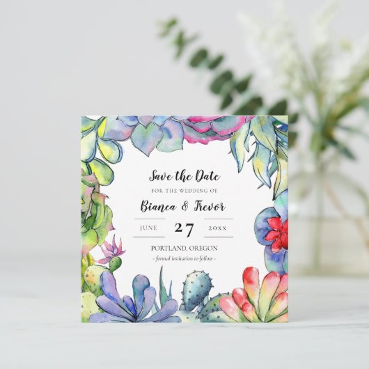 Kakteen und Sukkuline Wasserfarbe Save the Date Einladung (Stehend Vorderseite)