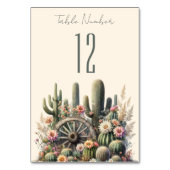 Kakteen & Wagon Wheels Rustikale Hochzeitsszene Ti Tischnummer (Rückseite)