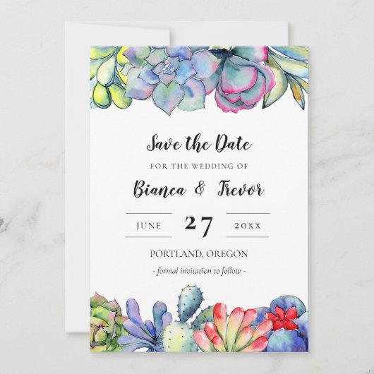 Kakteen, Wasserfarbe Save the Date Einladung (Vorderseite)