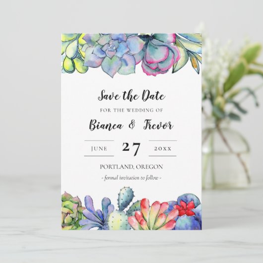 Kakteen, Wasserfarbe Save the Date Einladung (Stehend Vorderseite)