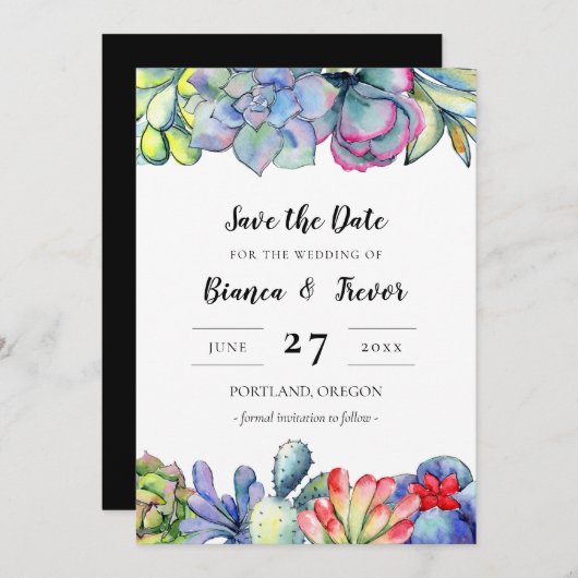 Kakteen, Wasserfarbe Save the Date Einladung (Vorne/Hinten)