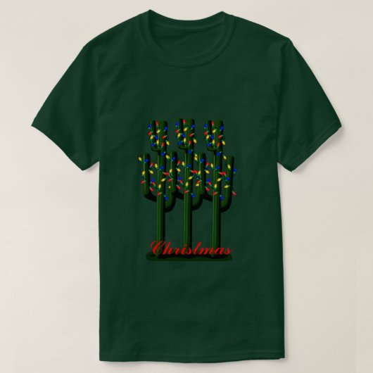 Kakteen Weihnachtsbäume mit leuchtenden Lichtern T T-Shirt (Design vorne)