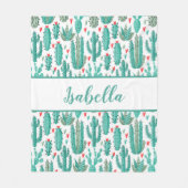 Kakteen, weißes Muster, Monogramm Fleecedecke (Vorderseite)