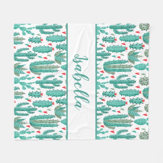 Kakteen, weißes Muster, Monogramm Fleecedecke (Vorderseite (Horizontal))