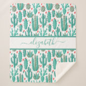 Kakteen, weißes Muster, Monogramm Sherpadecke (Vorderseite)