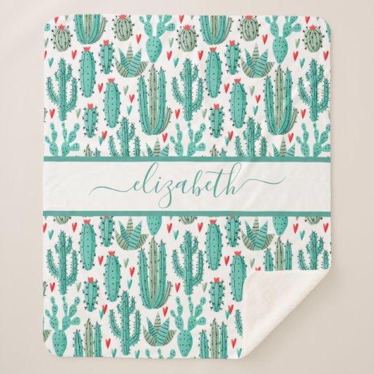 Kakteen, weißes Muster, Monogramm Sherpadecke (Vorderseite)