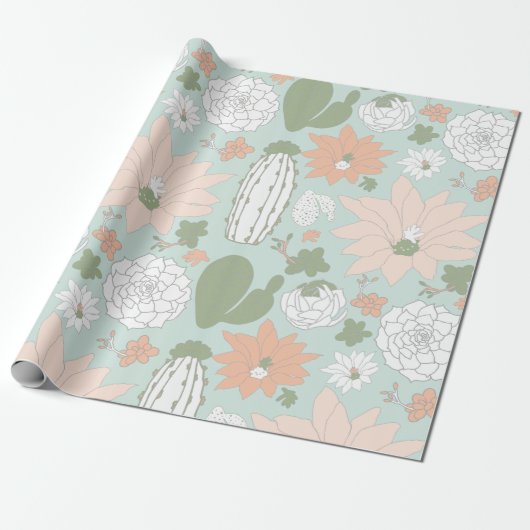 Kakteen Whimsical Floral Pattern Geschenkpapier (Ungerollt)