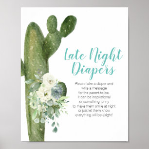 Kakteen White Blume Spate Night Diapers signieren Poster