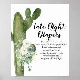 Kakteen White Blume Spate Night Diapers signieren Poster