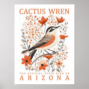 Kakteen-Zaunkönig-Vogel von Arizona USA Reise Poster