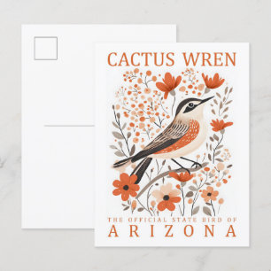 Kakteen-Zaunkönig-Vogel von Arizona USA Reise Postkarte