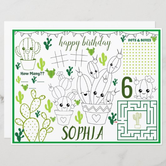 Kaktus-Aktivitätsblatt, Kakteen-Tischset (Vorne/Hinten)