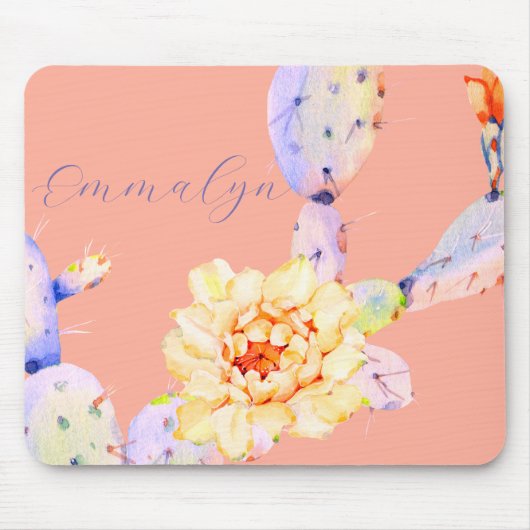 Kaktus blühen Wüste Blume Aquarellpfirsich lila Mousepad (Vorne)