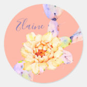 Kaktus blühen Wüste Blume Aquarellpfirsich lila Runder Aufkleber (Vorderseite)