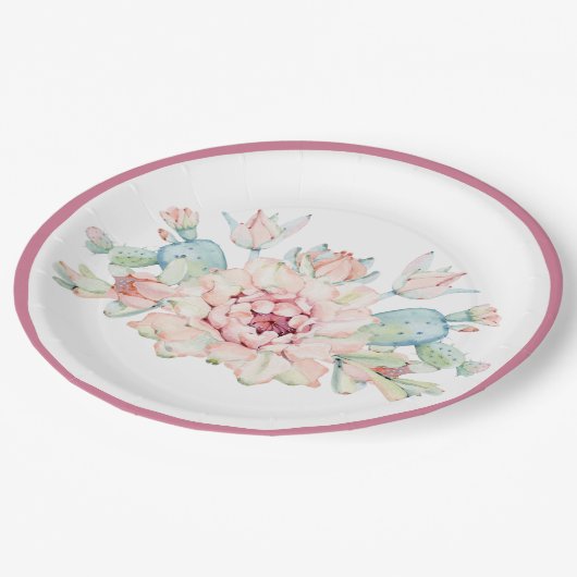 Kaktus-Blume Pappteller (Schrägansicht)