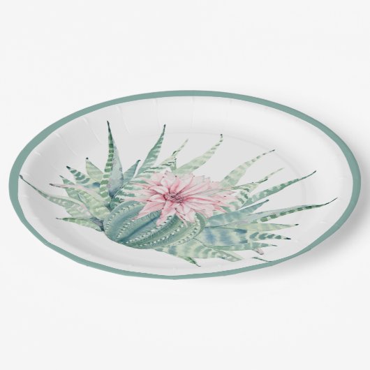 Kaktus-Blume Pappteller (Schrägansicht)