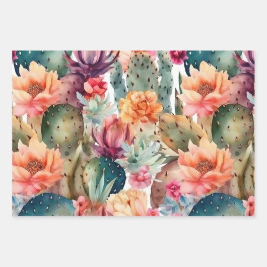 Kaktus Blume Wüste botanische Blumenmuster Geschenkpapier Set (Vorderseite)