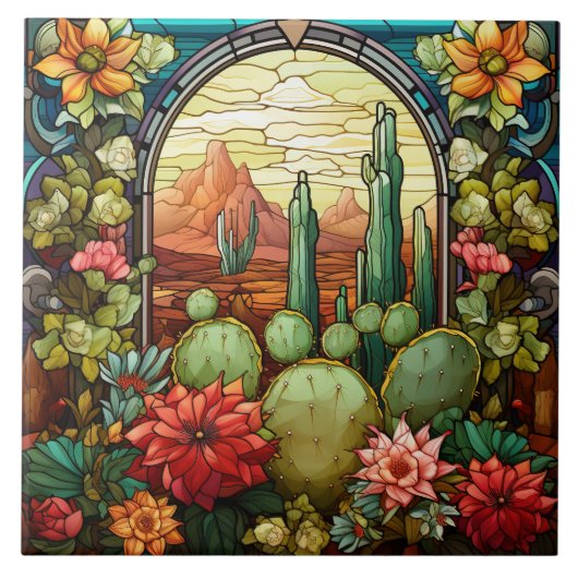 Kaktus-Buntglas Fliese (Vorderseite)